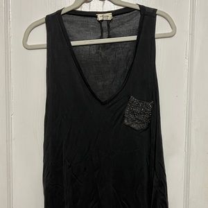 Saint Laurent Black Embellished Beaded Pocket V Neck Tank